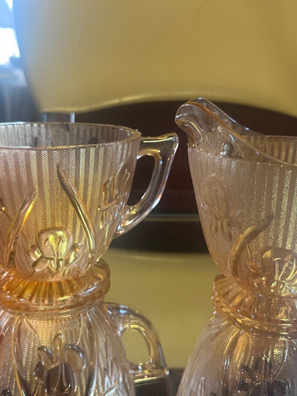 Jeannette Carnival Glass Creamer and Sugar Set